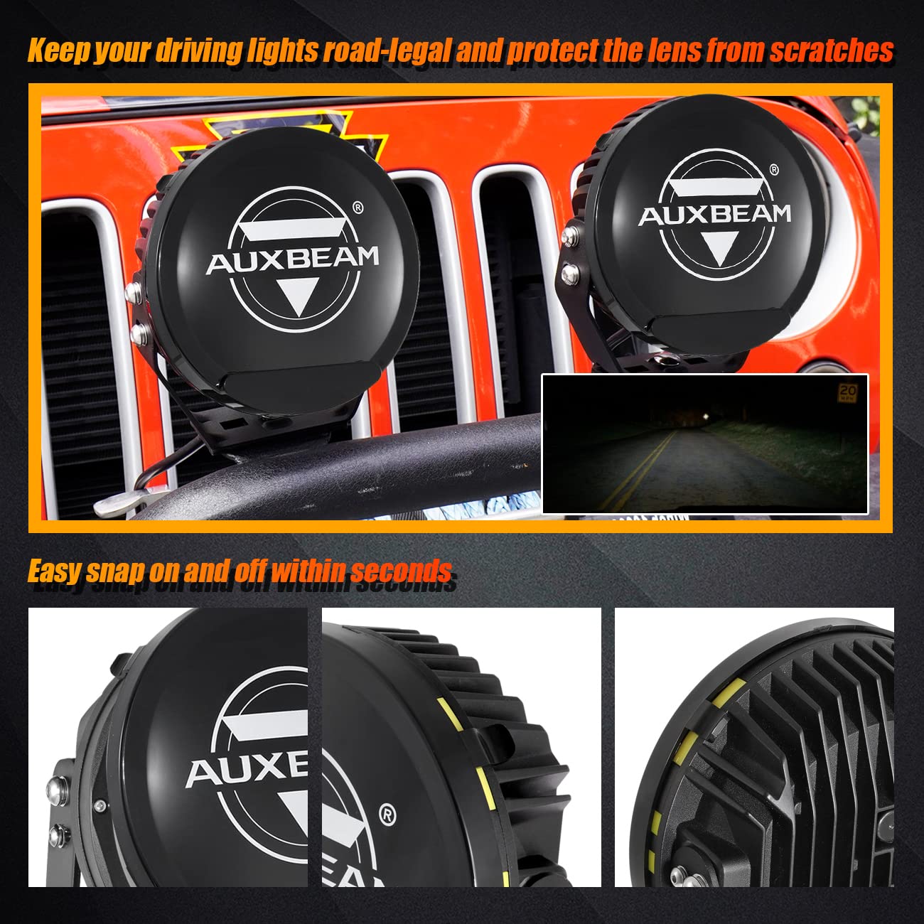 Auxbeam 360-PRO Series Bundle, 9" 270W LED Offroad Lights with 2PCS Amber/Black Light Covers, Spot Flood Combo Round Light Bar Truck LED Pods 4x4 Off-Road Lighting - Image 6