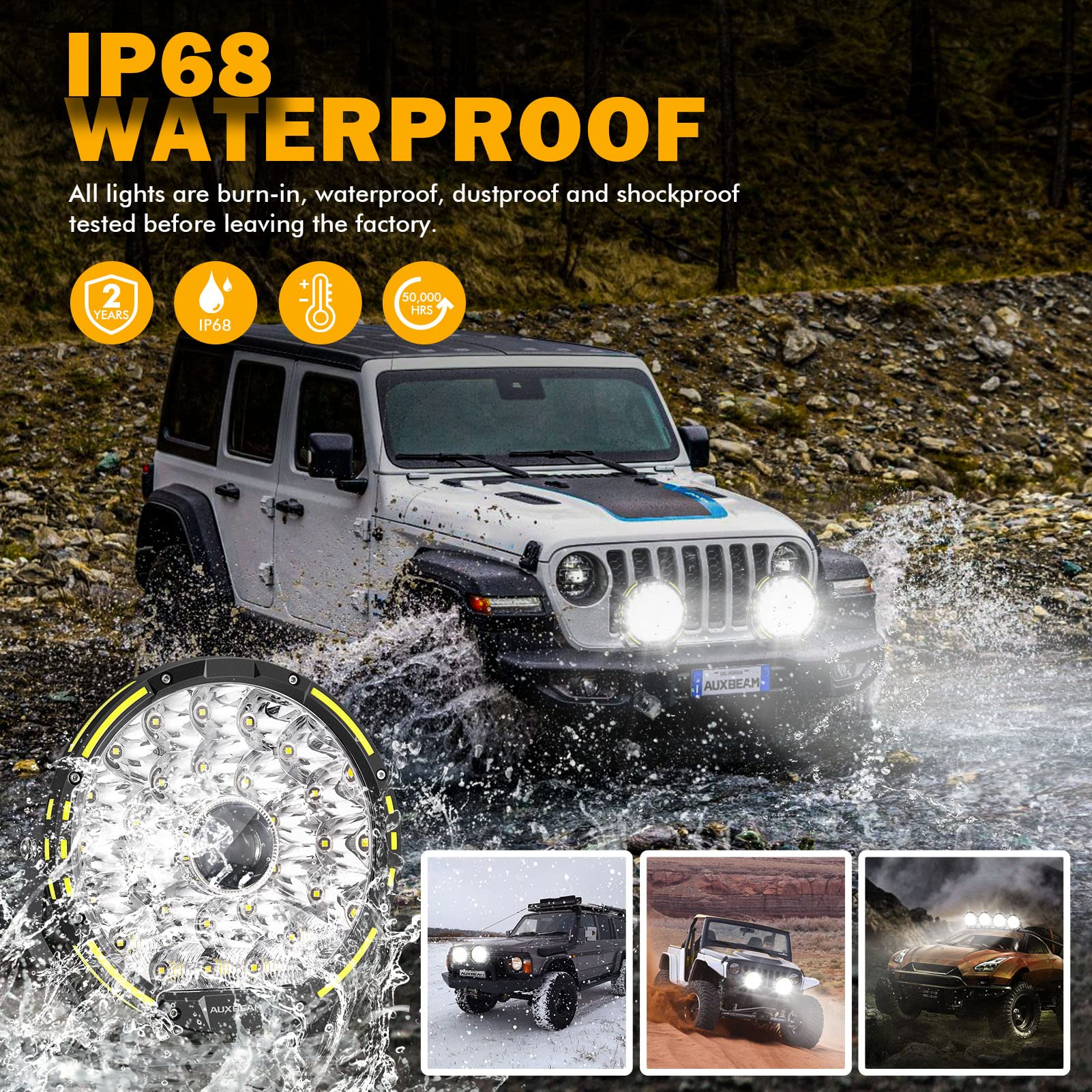 Auxbeam 360-PRO Series 9 Inch Bundle, 270W Round Off-Road Lights with 2PCS Amber Light Covers, LED Driving Light Bar Yellow Fog Light Pods Spot Flood Combo Offroad Lights - Image 8