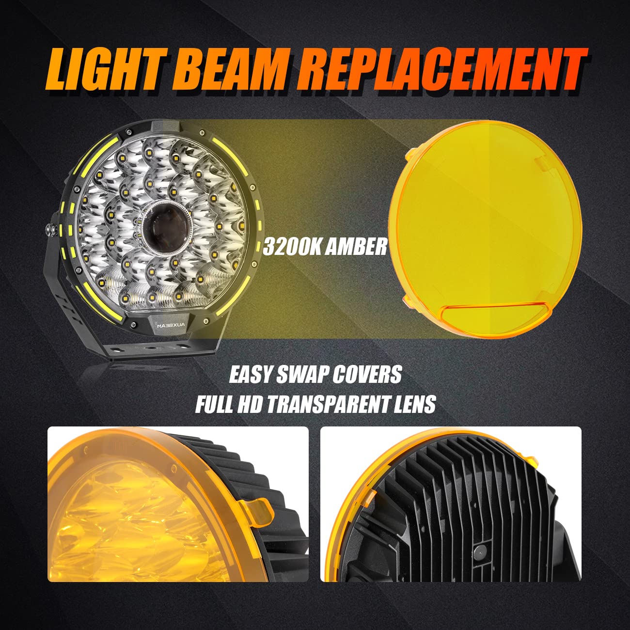 Auxbeam 360-PRO Series Bundle, 9" 270W LED Offroad Lights with 2PCS Amber/Black Light Covers, Spot Flood Combo Round Light Bar Truck LED Pods 4x4 Off-Road Lighting - Image 5
