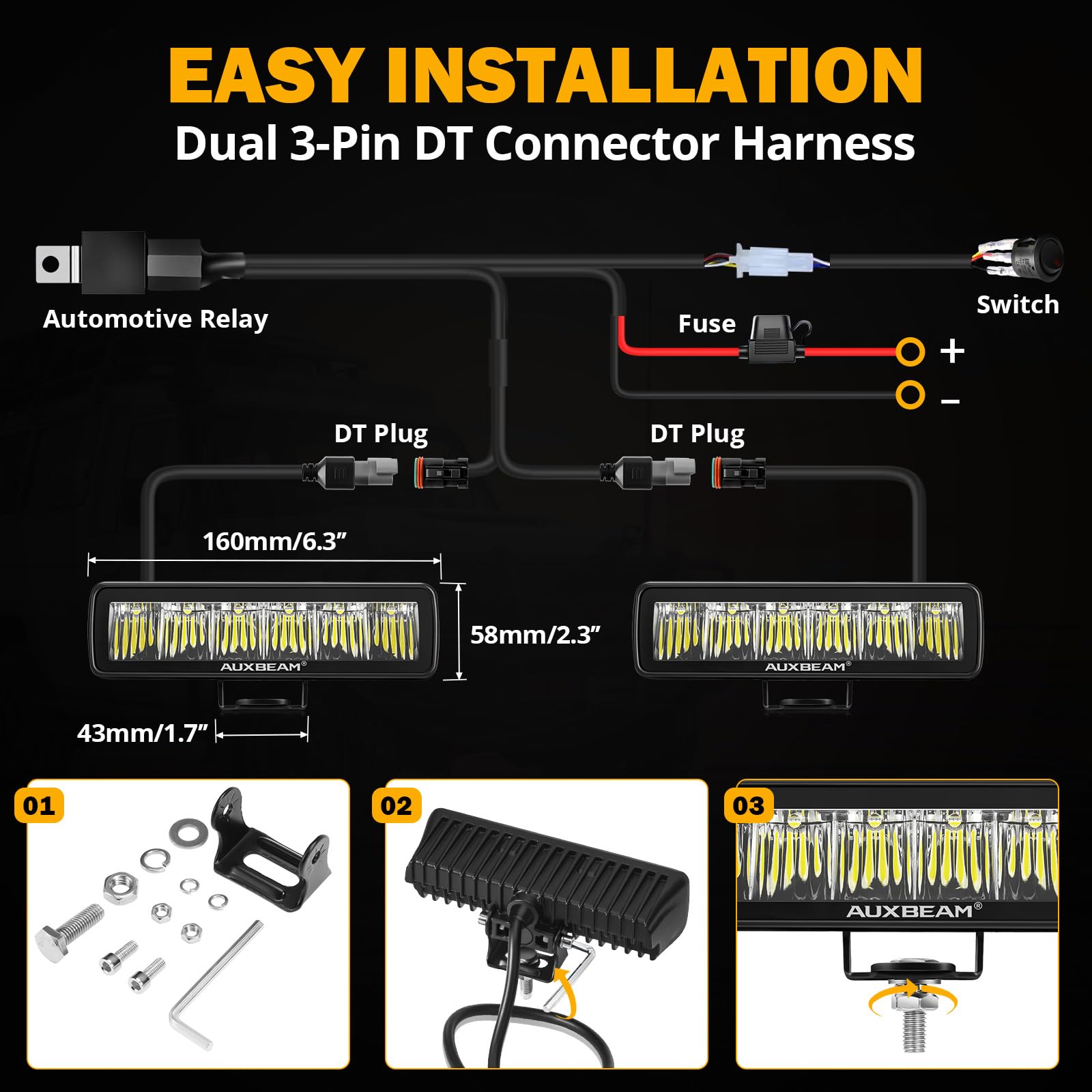 Auxbeam 6.3 Inch Slim LED Light Bar Off Road LED Driving Light 60W 7200LM Single Row Flood Driving Beam Pods Work Light for Jeep Truck Motorcycle - Image 3