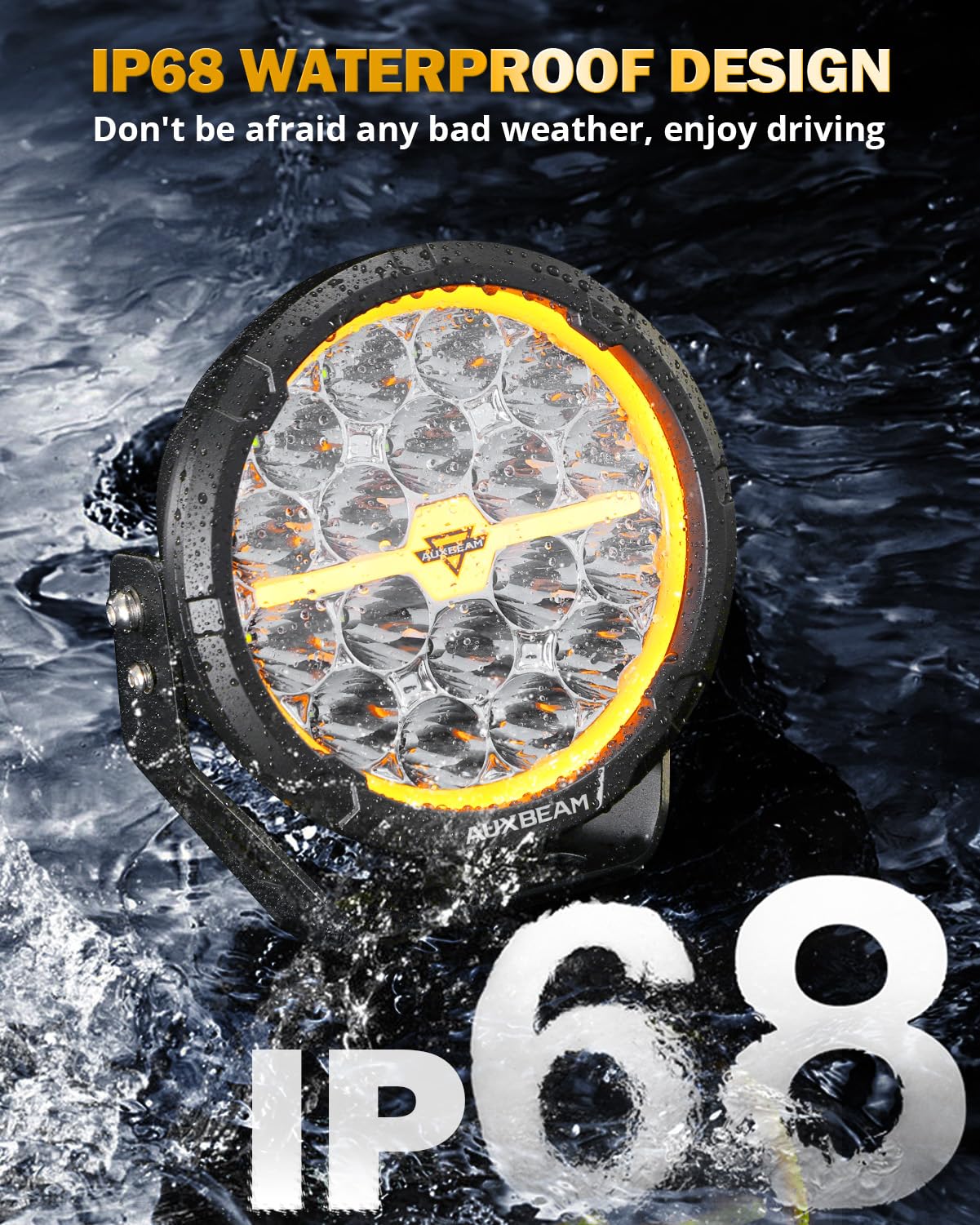 Auxbeam RAY-L Series 7 Inch Round Offroad Lights with Black Covers Combo Kit, 240W 25800LM LED Driving Light Work Light with DT Wiring Harness for Truck, Jeep, Pickup, ATV, UTV - Image 3