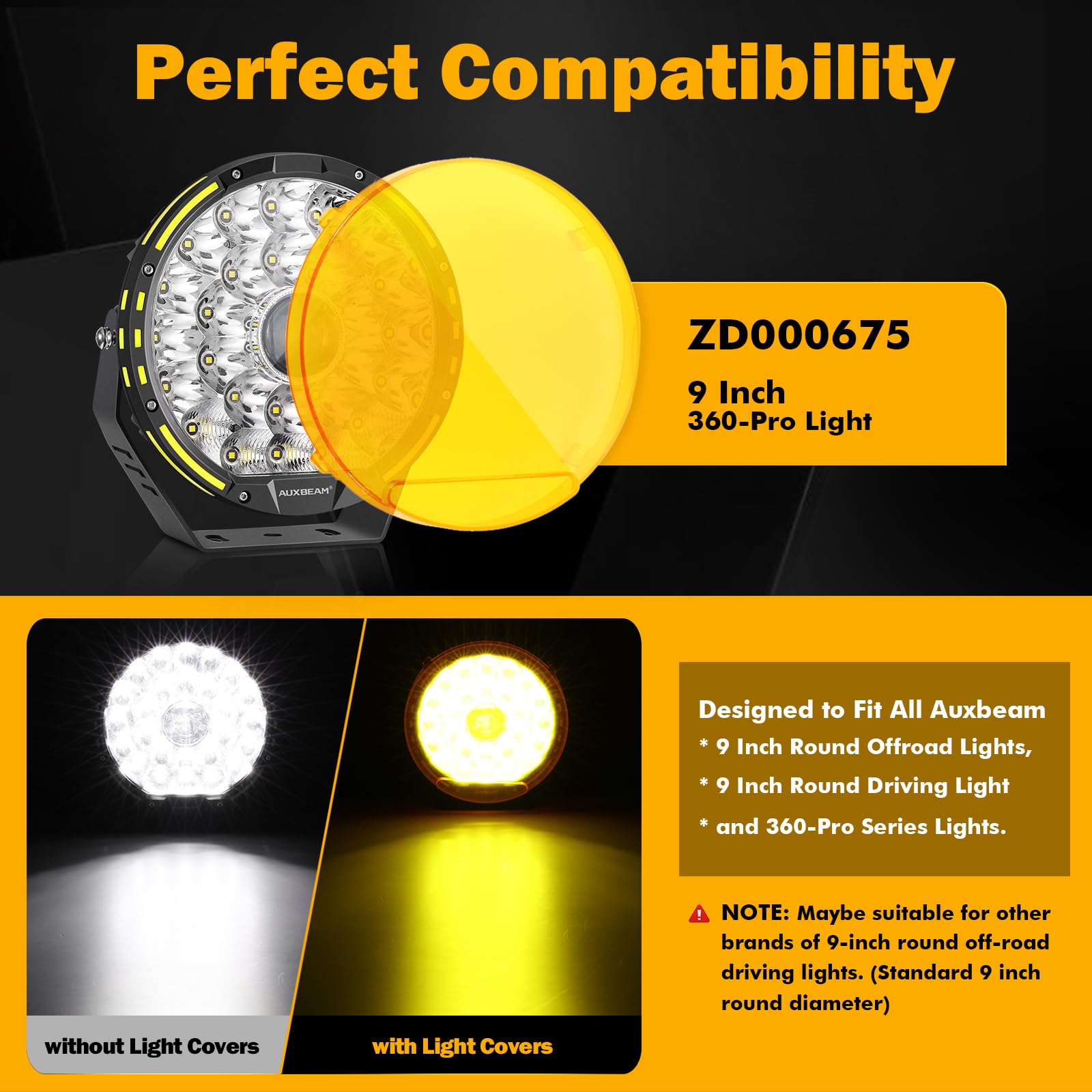 Auxbeam 9'' Round Offroad Lights with Amber & Leather Covers Combo Kit, 270W 37776LM Extremely Bright LED Driving Light Work Light with DT Wiring Harness for Truck, Jeep, ATV, UTV - Image 7