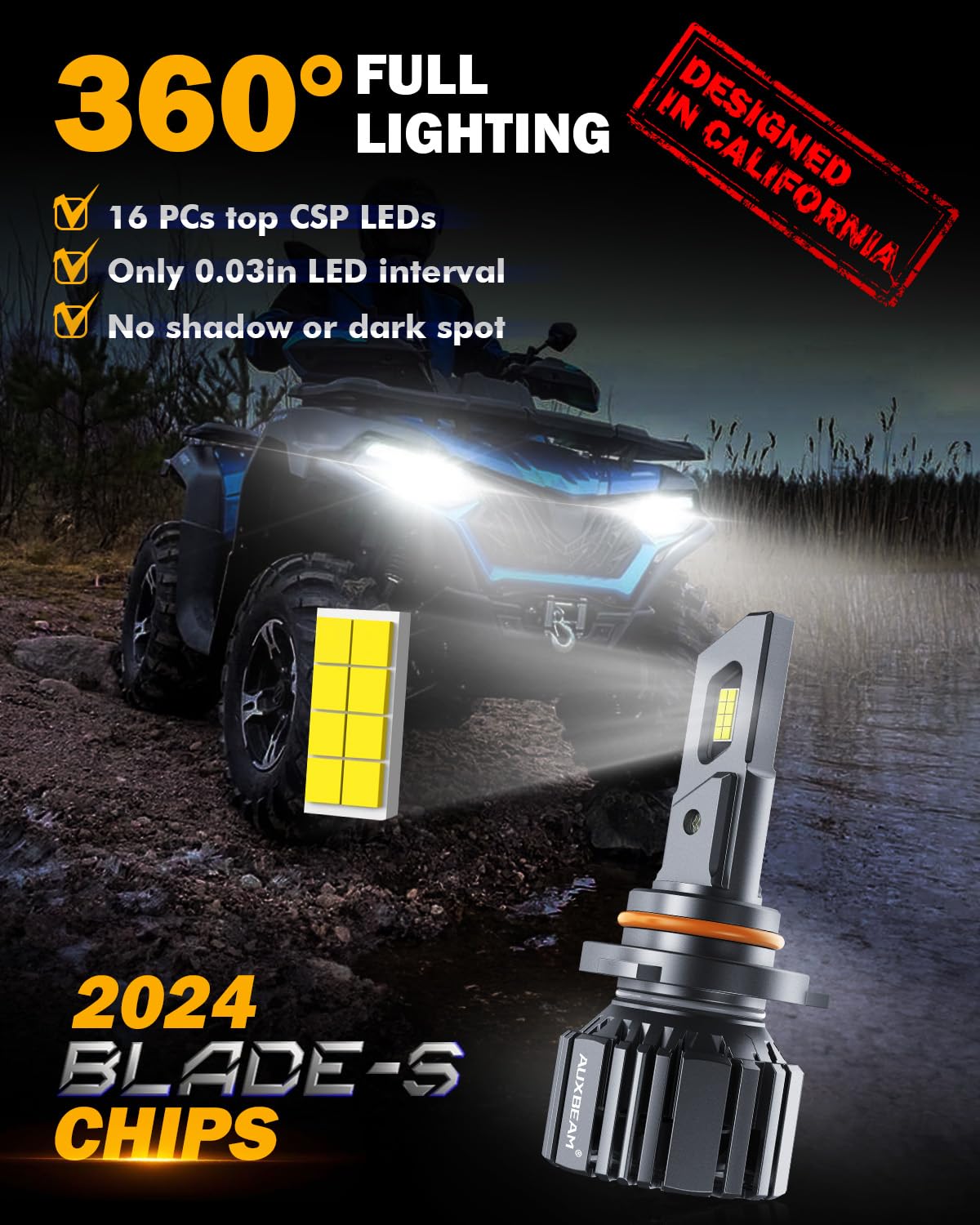 Auxbeam 9005 and 9006 Combo Bulbs, 40000LM 600% Brighter 9005/9006 Fog Light Bulbs, 6500K White, 6-Layer Cooling System, 20% Smaller Size, Orange Rings for 9005, Black Rings for 9006 - Image 3