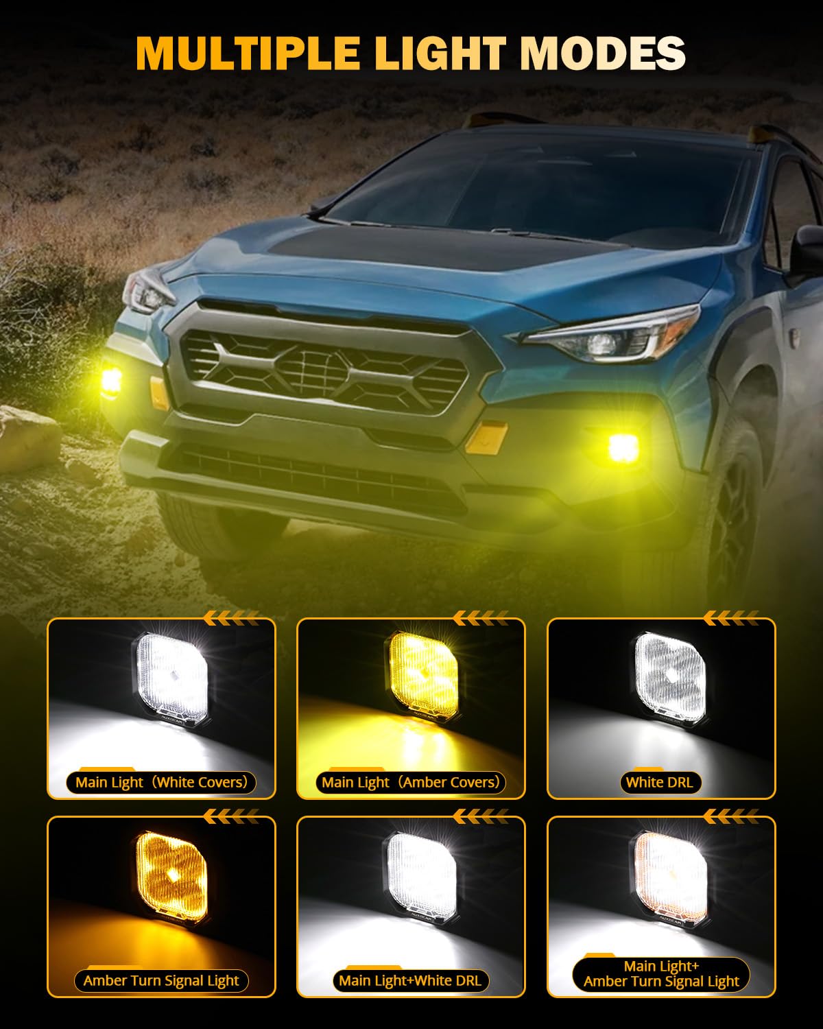 Auxbeam Color Play Series SAE Fog Lights, 3 Inch LED Fog Lights with White DRL & Turn Signal, 100W 11600LM Off Road Lighting for Lexus Toyota Subaru Legacy, Pair - Image 5