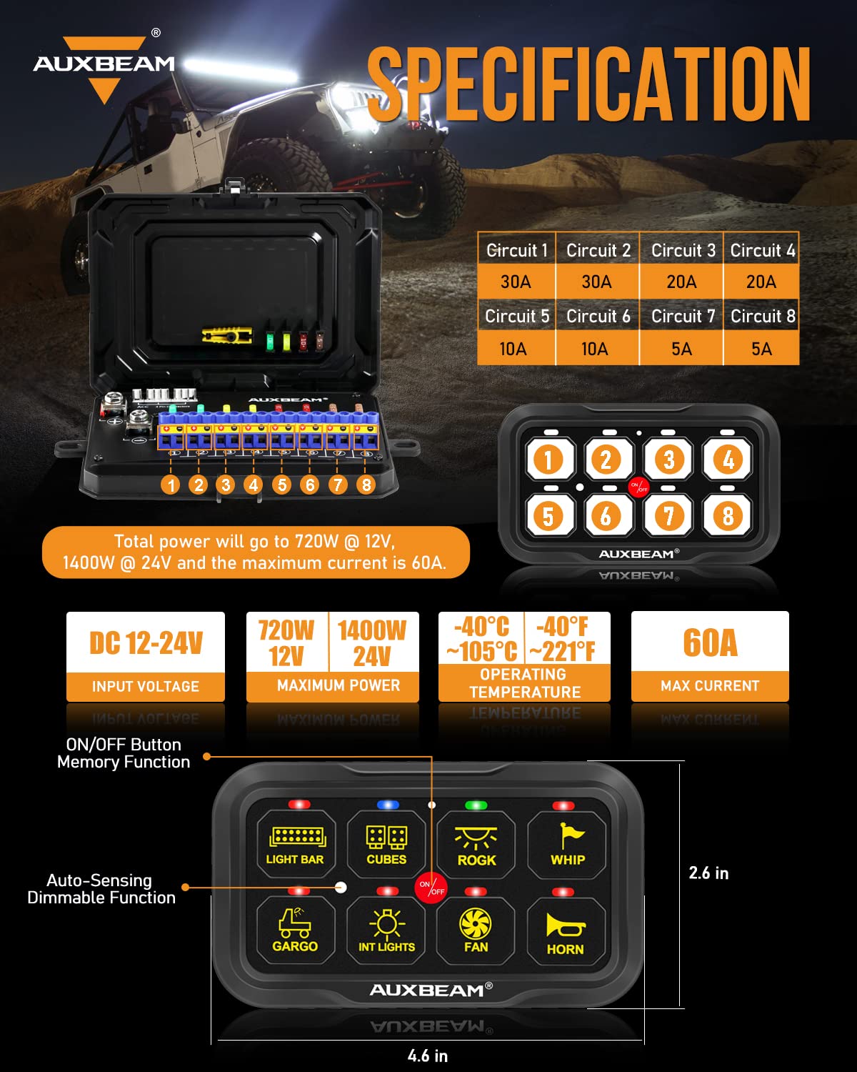 Auxbeam RGB Dual Switch Panels 8 Gang Switch Panel RA80 X2, Momentary Pulsed Toggle Switch Panel for Offroad SUV Hunting Truck Camper Van Food Truck Boat, Waterproof 2-Year Warranty - Image 7