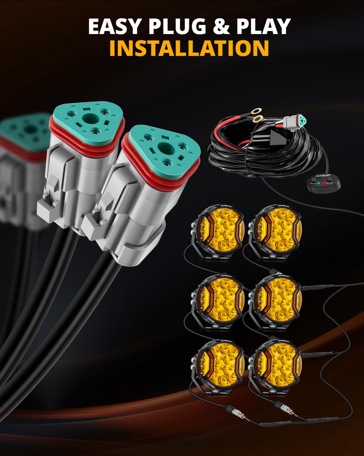 Auxbeam Wiring Harness Kit 6 Leads, Led Pods Led Offroad Light On Off Waterproof Switch Heavy Duty 12V Power Relay, Extension Wiring Harness 40A Blade Fuse 2PIN DT Plug (Without Light pods) - Image 6